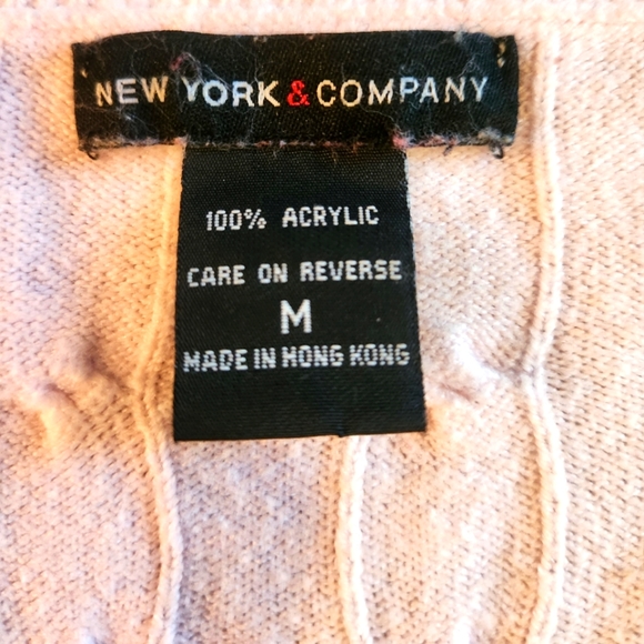 New York & Company Pink V-Neck Cable Sweater - Picture 3 of 3